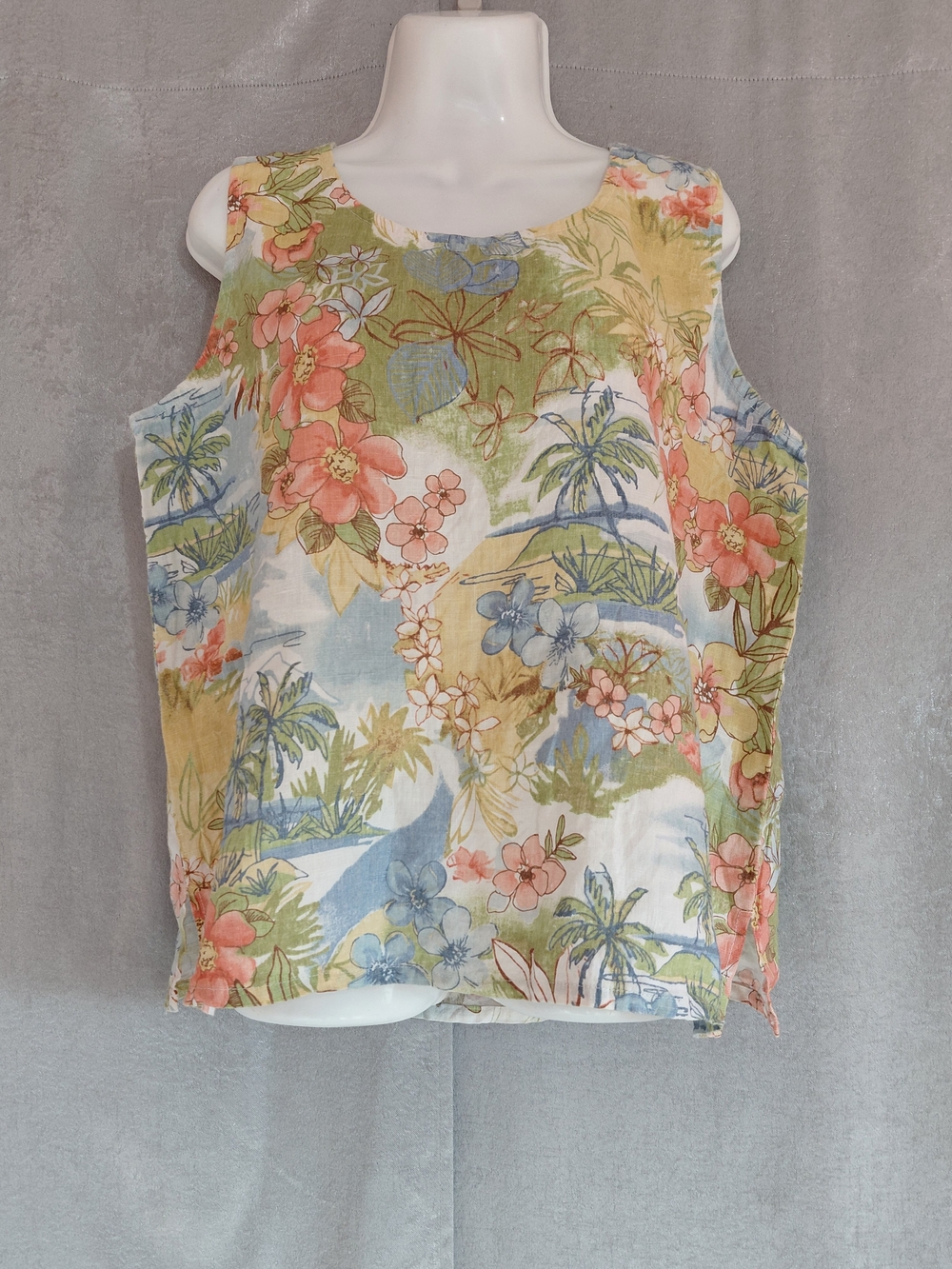LVintage Hot Cotton By Marc Ware 100%linen Tropical Floral Tank Too SZ L  USA